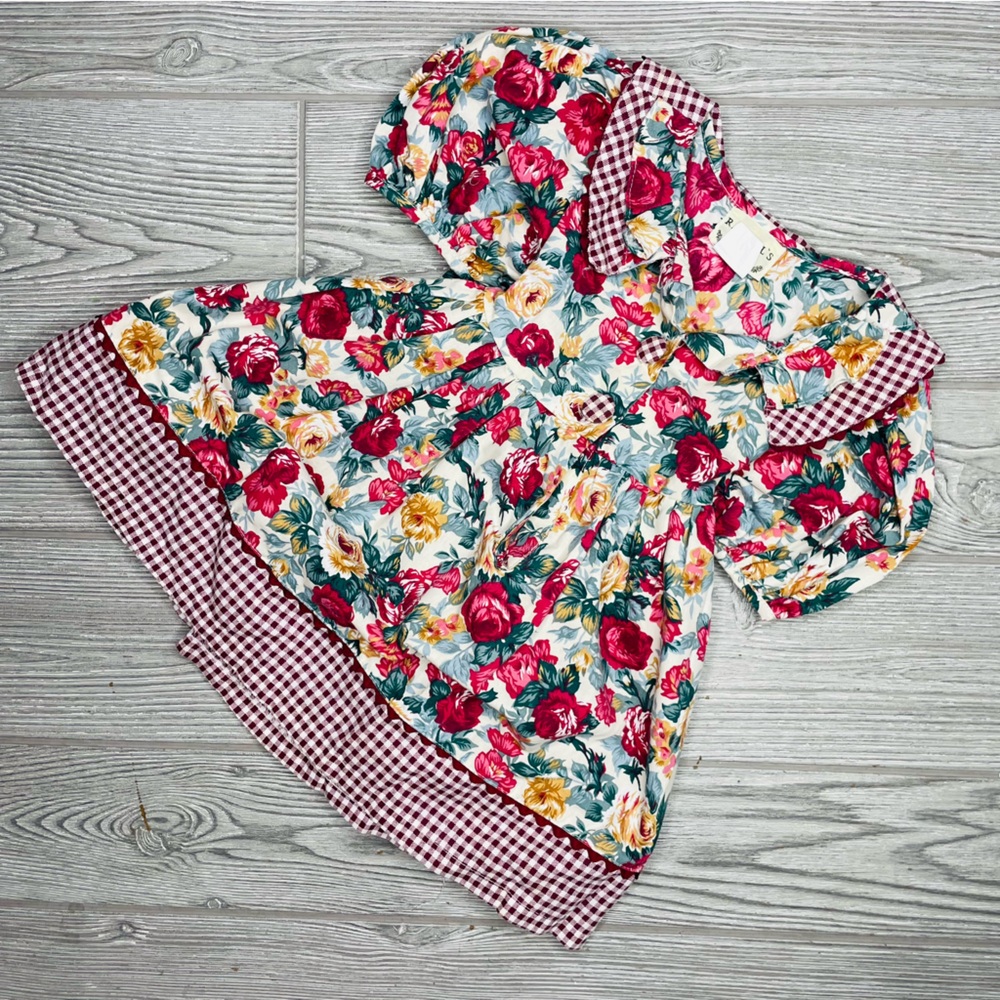 Vintage Rachel’s kids floral collared ric rac puff sleeve cottage core dress 2t